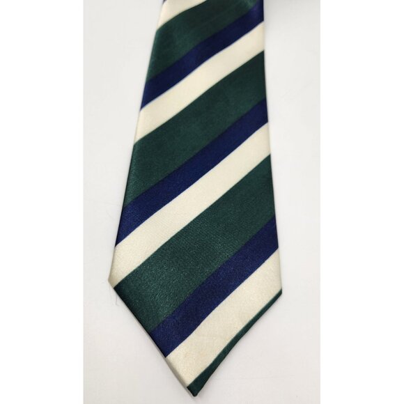 DINO CARAVIN Tie Necktie Blue‎ Green White Striped Polyester EUC - Picture 4 of 6